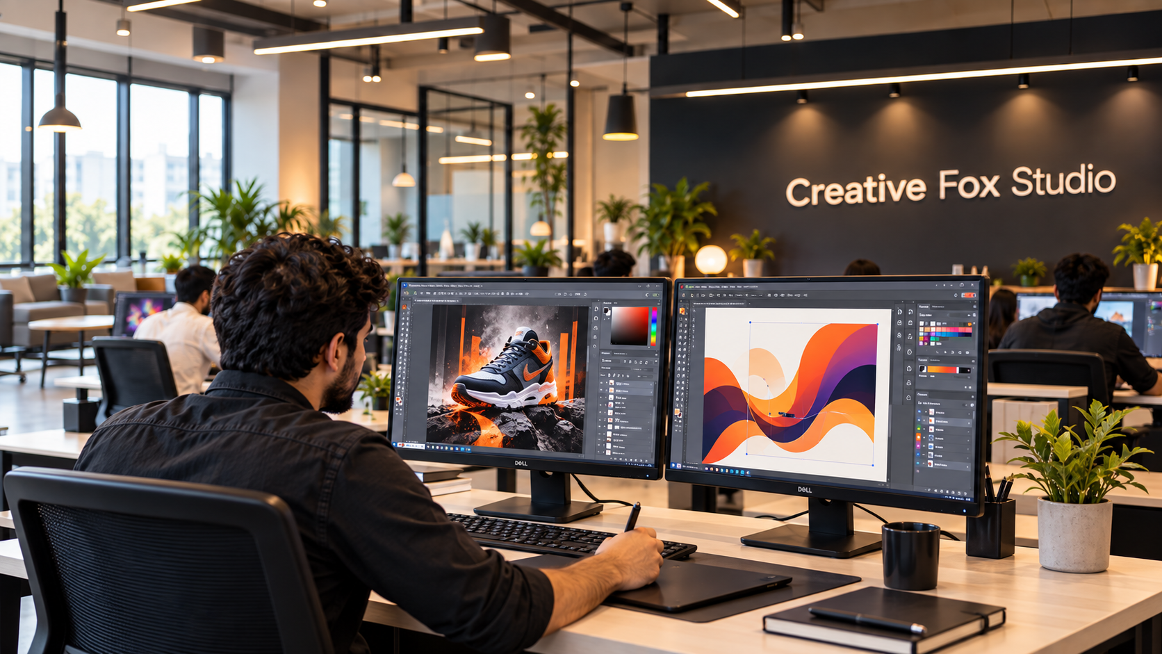 Photoshop and Illustrator workflow in a graphic design studio