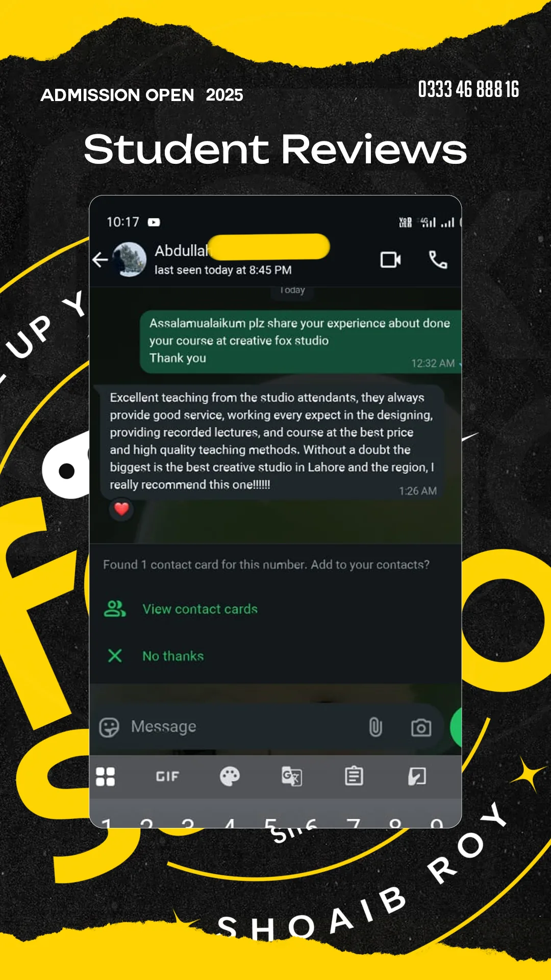 Creative Fox Studio design course feedback from a student