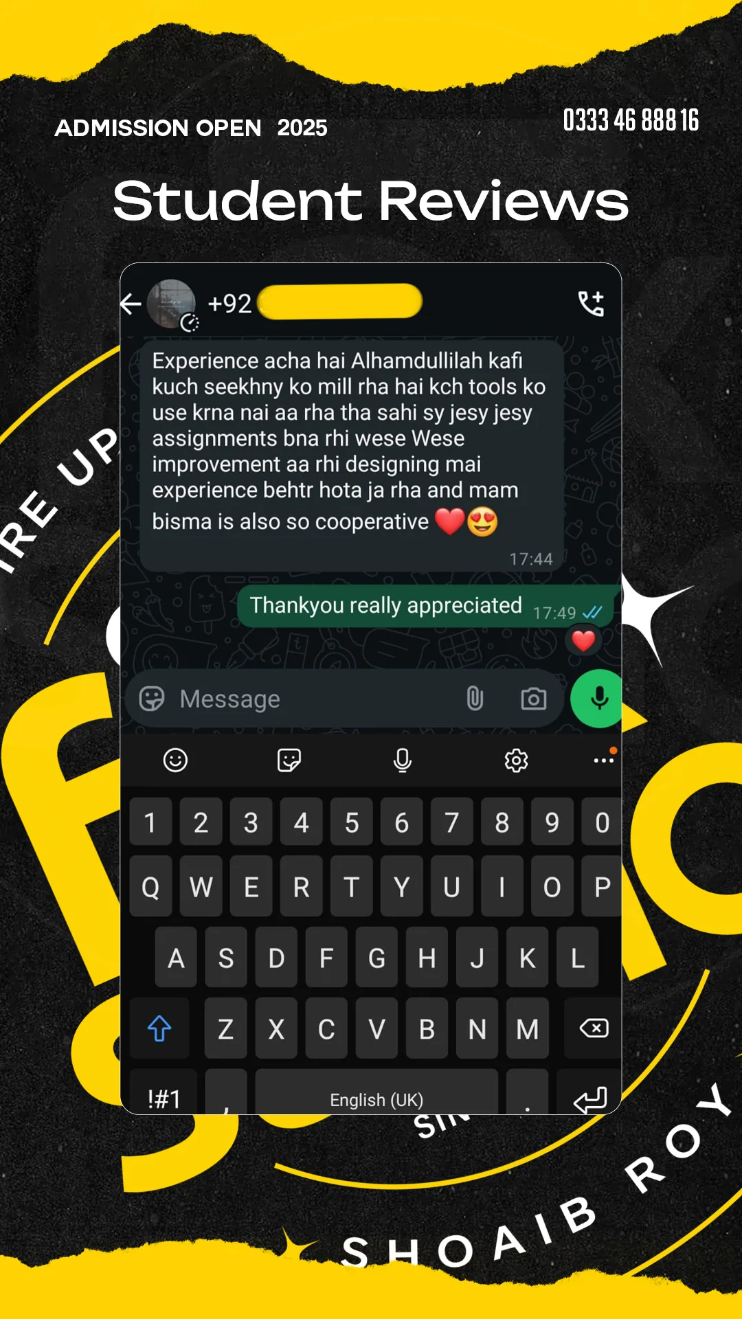 Student review of one-on-one graphic design training at Creative Fox Studio