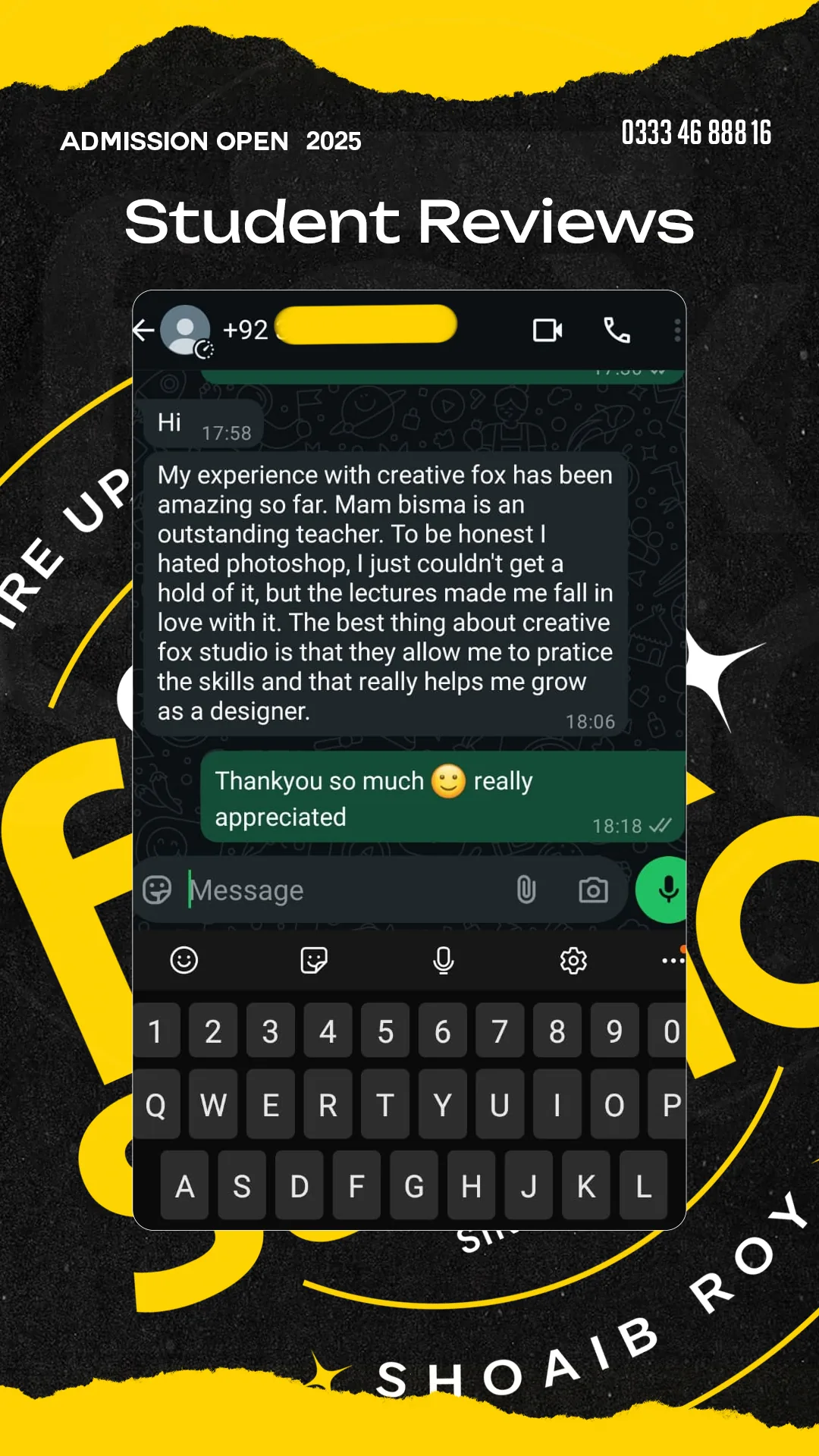 Student feedback about learning Adobe Photoshop at Creative Fox Studio